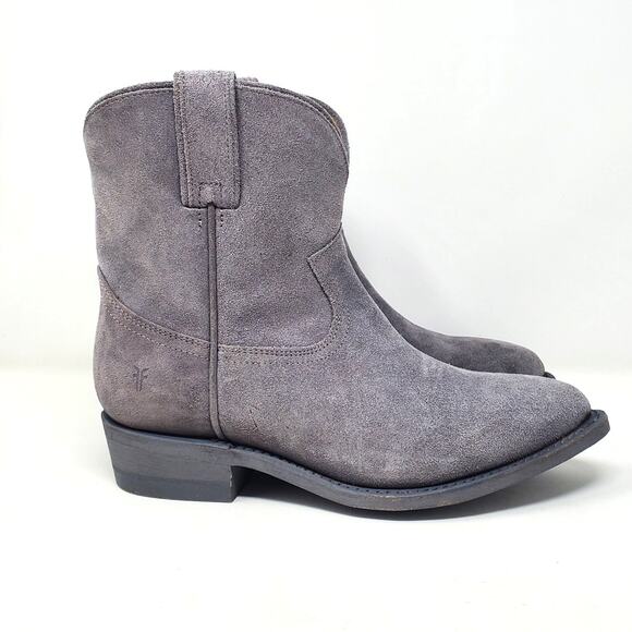 Frye Billy Short Suede Leather Western Booties Blue Ash Velour Pull On Size US 7 - Picture 3 of 10